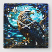 Adler auf dem Zweig des Baumes in der Nacht Quadratische Wanduhr (Vorderseite)