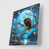 Adler auf einem Zweig unter Vollmond Quadratische Wanduhr (Winkel)