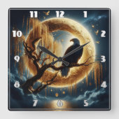 Adler auf einem Zweig unter Vollmond Quadratische Wanduhr (Vorderseite)