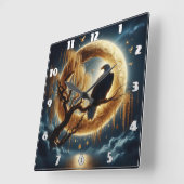 Adler auf einem Zweig unter Vollmond Quadratische Wanduhr (Winkel)