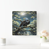 Adler auf Zweig unter dem Moonlit Himmel Quadratische Wanduhr (Zuhause)