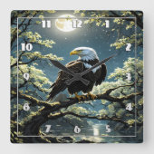 Adler auf Zweig unter dem Moonlit Himmel Quadratische Wanduhr (Vorderseite)