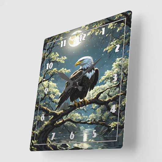 Adler auf Zweig unter dem Moonlit Himmel Quadratische Wanduhr (Winkel)