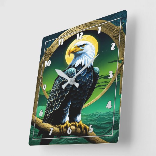 Adler auf Zweig unter dem Moonlit Himmel Quadratische Wanduhr (Winkel)