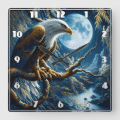 Adler auf Zweig unter dem Moonlit Himmel Quadratische Wanduhr (Vorderseite)