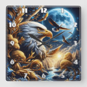 Adler auf Zweig unter dem Moonlit Himmel Quadratische Wanduhr (Vorderseite)