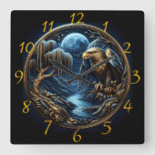 Adler auf Zweig unter dem Moonlit Himmel Quadratische Wanduhr (Vorderseite)