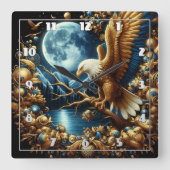 Adler auf Zweig unter dem Moonlit Himmel Quadratische Wanduhr (Vorderseite)