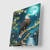 Adler auf Zweig unter Nachtschwärme Quadratische Wanduhr (Winkel)