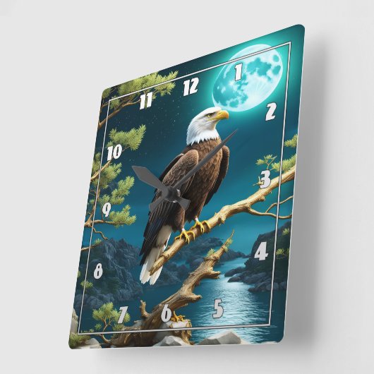 Adler auf Zweig unter Nachtschwärme Quadratische Wanduhr (Winkel)