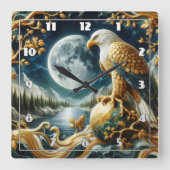 Adler auf Zweig unter Vollmond Quadratische Wanduhr (Vorderseite)