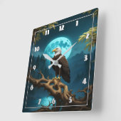 Adler auf Zweig unter Vollmond Quadratische Wanduhr (Winkel)