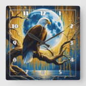Adler auf Zweig unter Vollmondlicht Quadratische Wanduhr (Vorderseite)