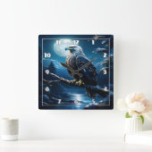 Adler auf Zweig unter Vollmondlicht Quadratische Wanduhr (Zuhause)