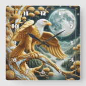 Adler auf Zweig unter Vollmondlicht Quadratische Wanduhr (Vorderseite)