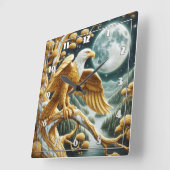 Adler auf Zweig unter Vollmondlicht Quadratische Wanduhr (Winkel)