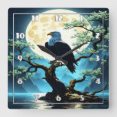 Adler auf Zweig unter Vollmondlicht Quadratische Wanduhr (Vorderseite)