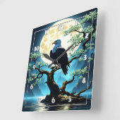 Adler auf Zweig unter Vollmondlicht Quadratische Wanduhr (Winkel)