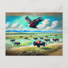 Adler, der über Buffalo Herd in Nordamerika fliegt Postkarte