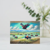 Adler, der über Buffalo Herd in Nordamerika fliegt Postkarte (Stehend Vorderseite)