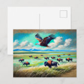 Adler, der über Buffalo Herd in Nordamerika fliegt Postkarte (Vorne/Hinten)