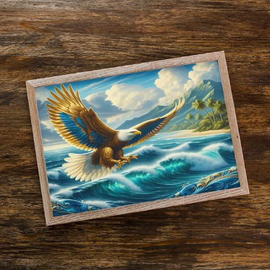 Adler, der über den Ozean fliegt Poster