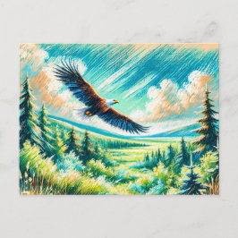 Adler, der über den Wald fliegt, Zeichnend Pastelh Postkarte