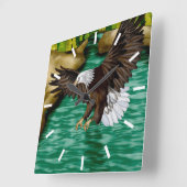Adler, der über Fluss und Berge fliegt Quadratische Wanduhr (Winkel)