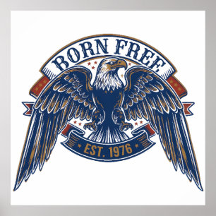Adler-Emblem mit Born Free-Banner, majestätischer Poster