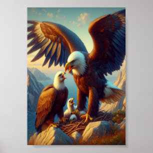Adler Familie nistet auf einer Klippe während 7x5 Poster
