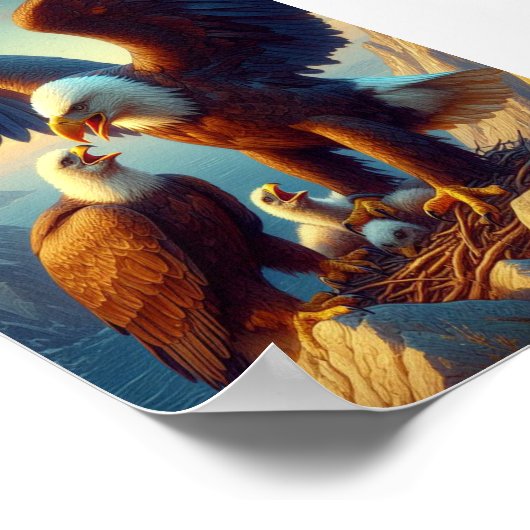 Adler Familie nistet auf einer Klippe während 7x5 Poster (Ecke)