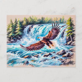 Adler fliegen vor dem Wasserfall Pastelhalk Postkarte