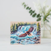 Adler fliegen vor dem Wasserfall Pastelhalk Postkarte (Stehend Vorderseite)