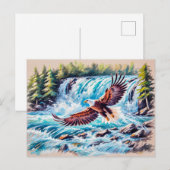 Adler fliegen vor dem Wasserfall Pastelhalk Postkarte (Vorne/Hinten)