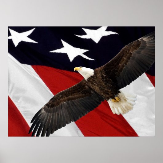 Adler fliegt über amerikanische Flagge Poster (Vorne)