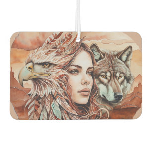 Adler - Frau - Wolf - Aquarellkunst 1 - Fanspass Autolufterfrischer