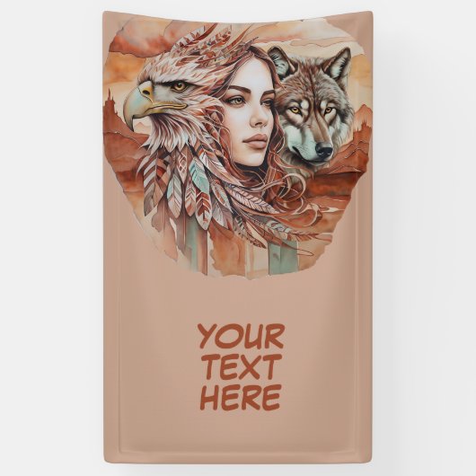 Adler - Frau - Wolf - Aquarellkunst 1 - Fanspass Banner (Vertikal)