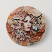 Adler - Frau - Wolf - Aquarellkunst 1 - Fanspass Button (Vorderseite)