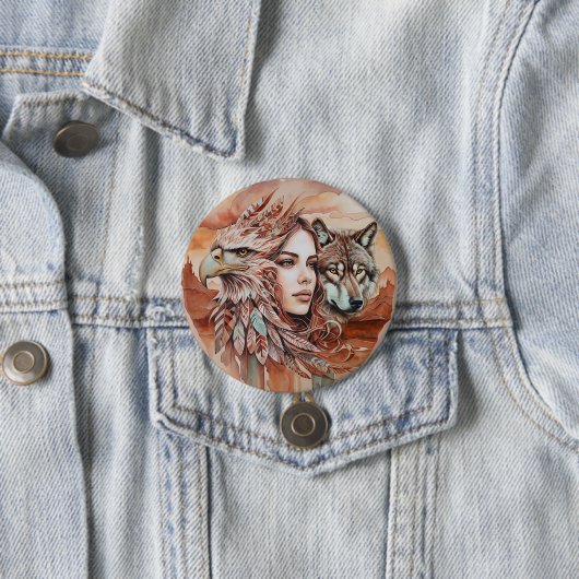 Adler - Frau - Wolf - Aquarellkunst 1 - Fanspass Button (Beispiel)