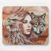 Adler - Frau - Wolf - Aquarellkunst 1 - Fanspass Mousepad (Vorne)