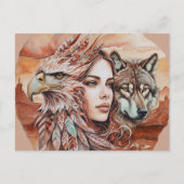 Adler - Frau - Wolf - Aquarellkunst 1 - Fanspass Postkarte (Vorderseite)