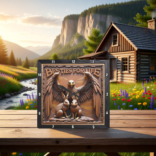 Adler-Hase-Textur-Wald Quadratische Wanduhr