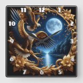 Adler im Mondlichtwald Quadratische Wanduhr (Vorderseite)