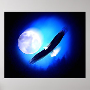 Adler in Flight & Vollmond Printwerbung Adler Plak Poster
