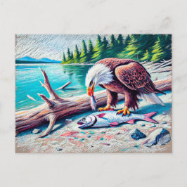 Adler isst Fisch an der Riverbank Pastel Chalk Dra Postkarte