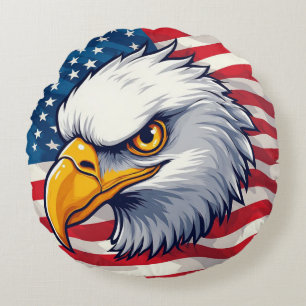 Adler-Kopf-Grafik-T-Shirt – USA-Stolz-Bekleidung Rundes Kissen