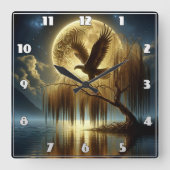 Adler Majestisch auf Baumzweig in der Nacht Quadratische Wanduhr (Vorderseite)