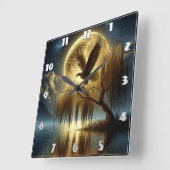 Adler Majestisch auf Baumzweig in der Nacht Quadratische Wanduhr (Winkel)