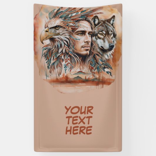 Adler - Mann - Wolf - Aquarellkunst 1 - Fanspass Banner (Vertikal)