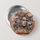 Adler - Mann - Wolf - Aquarellkunst 1 - Fanspass Button (Vorne & Hinten)